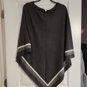 Gray Poncho with White and Cream Stripes